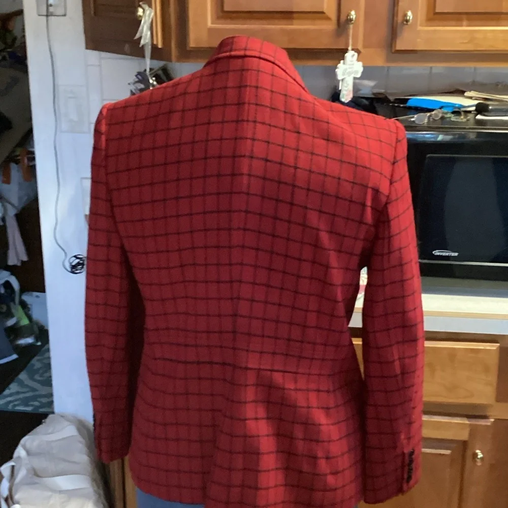 Lauren Ralph Lauren Red Plaid Women's Blazer zipper front red and black - Picture 2 of 3